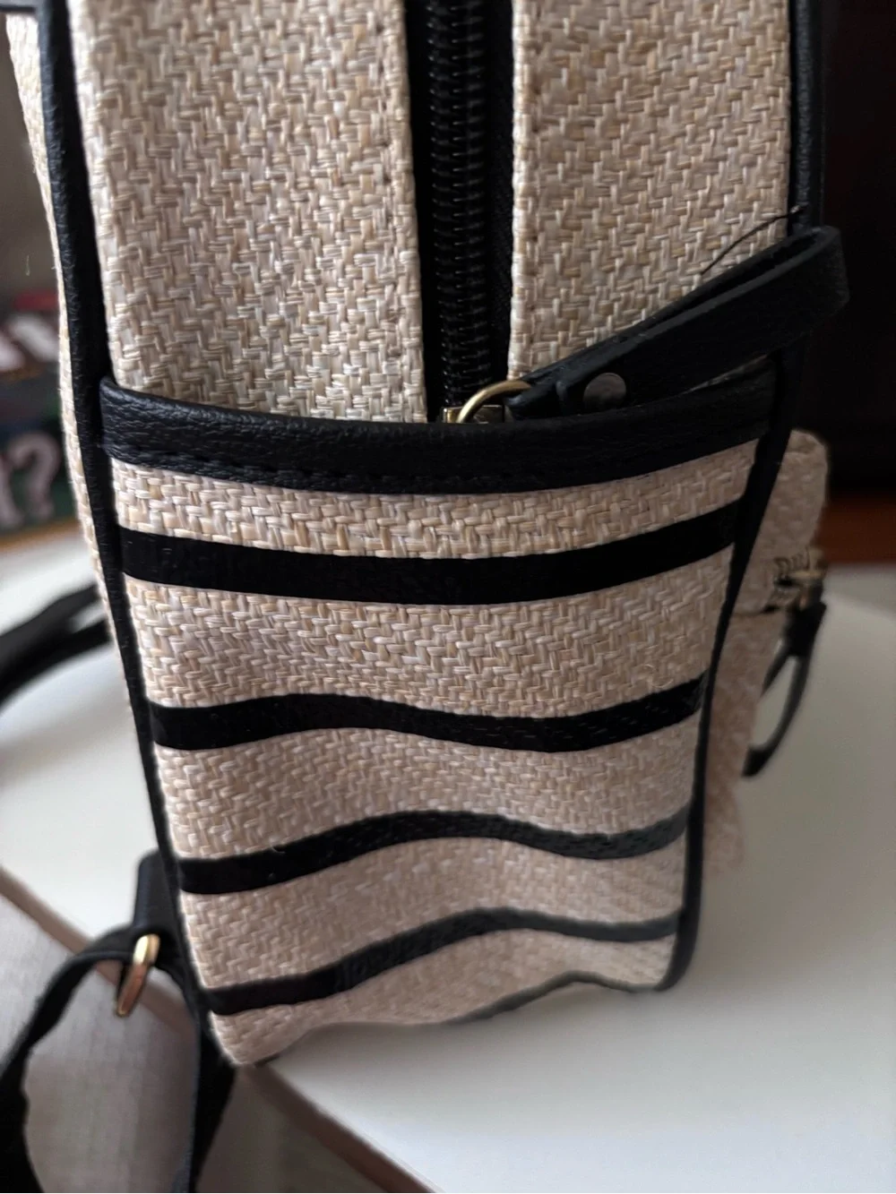 Mickey Mouse Beige Straw Crossbody Bag with Black Trim for kids - Picture 3 of 12